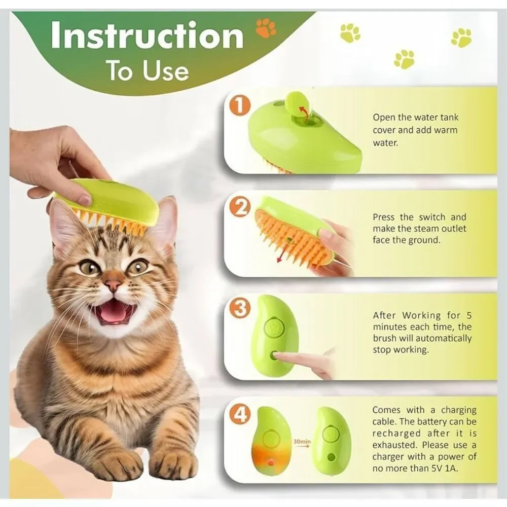 Emami NIB 3-in-1 Electric Spray Massage Grooming Hair Comb Steamy Cat Dog Brush